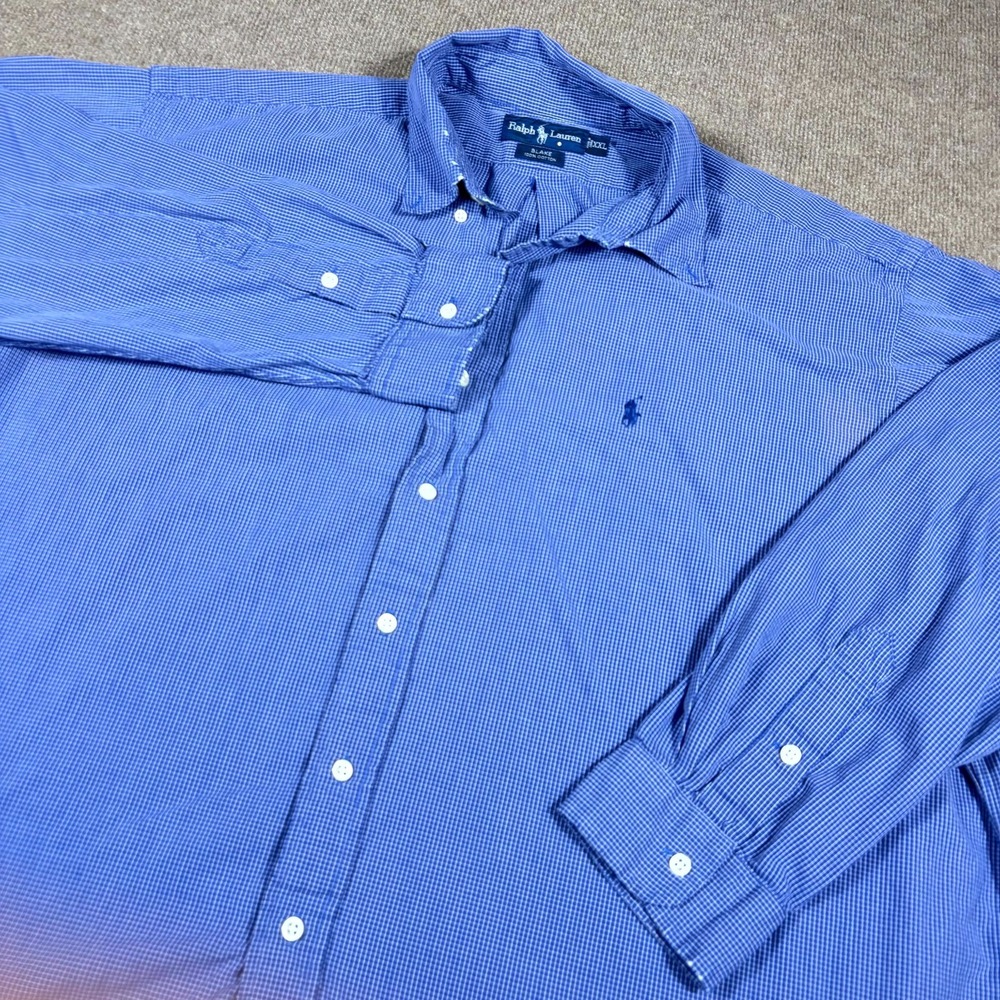 Ralph Lauren Blake Shirt Mens 2XL Blue Check Embroidered Logo Collar Button Down